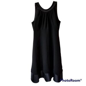 Evan-Picone Fit & Flare Satin U-Neckline & Hem Little Black Cocktail Dress Sz 6